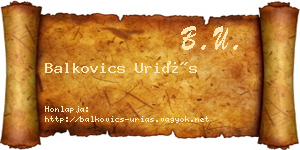 Balkovics Uriás névjegykártya